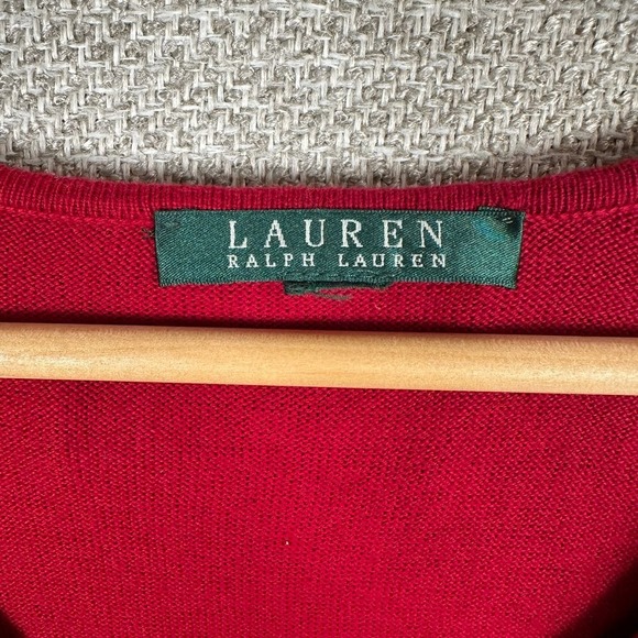 Lauren Ralph Lauren Sz L Sweater Red Ruffle V-Neck Long Sleeve Valentine Cottage - Picture 2 of 9
